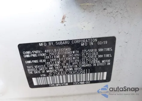 2019 Subaru Forester Limited из США, поврежденный, VIN JF2SKAUC2KH508411